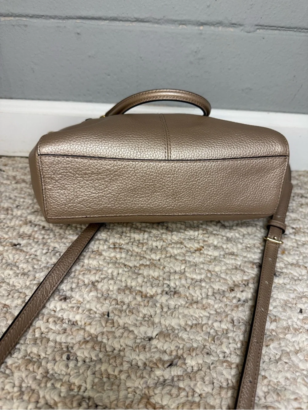 Coach Pebble Leather Small Kelsey Satchel in Metallic Beige w/ Detachable Strap